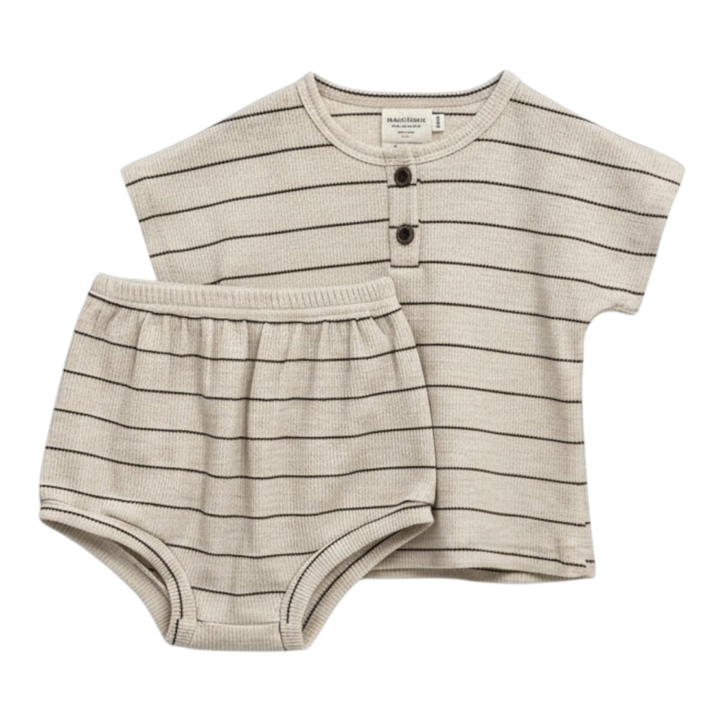 Beige Stripe Cotton Top and Bloomer Set for Kids