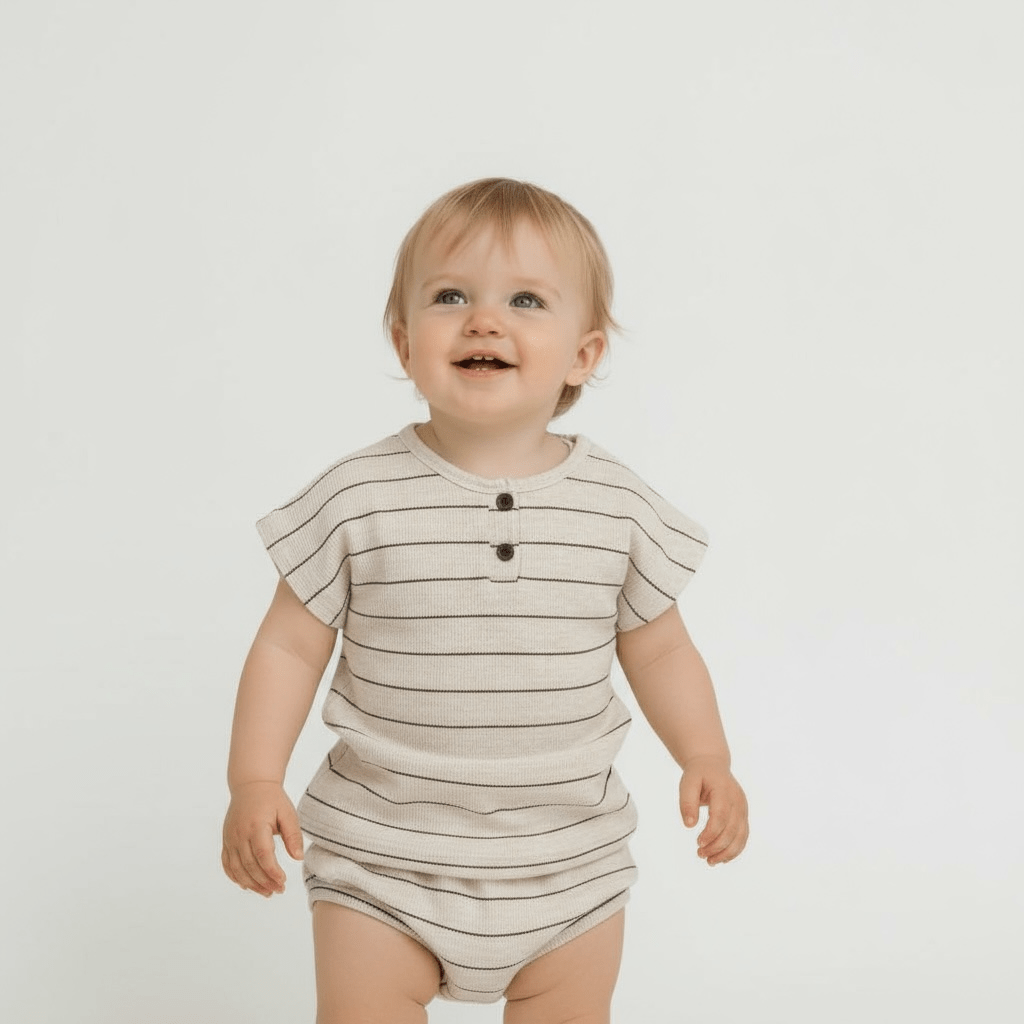 Beige Stripe Cotton Top and Bloomer Set for Kids