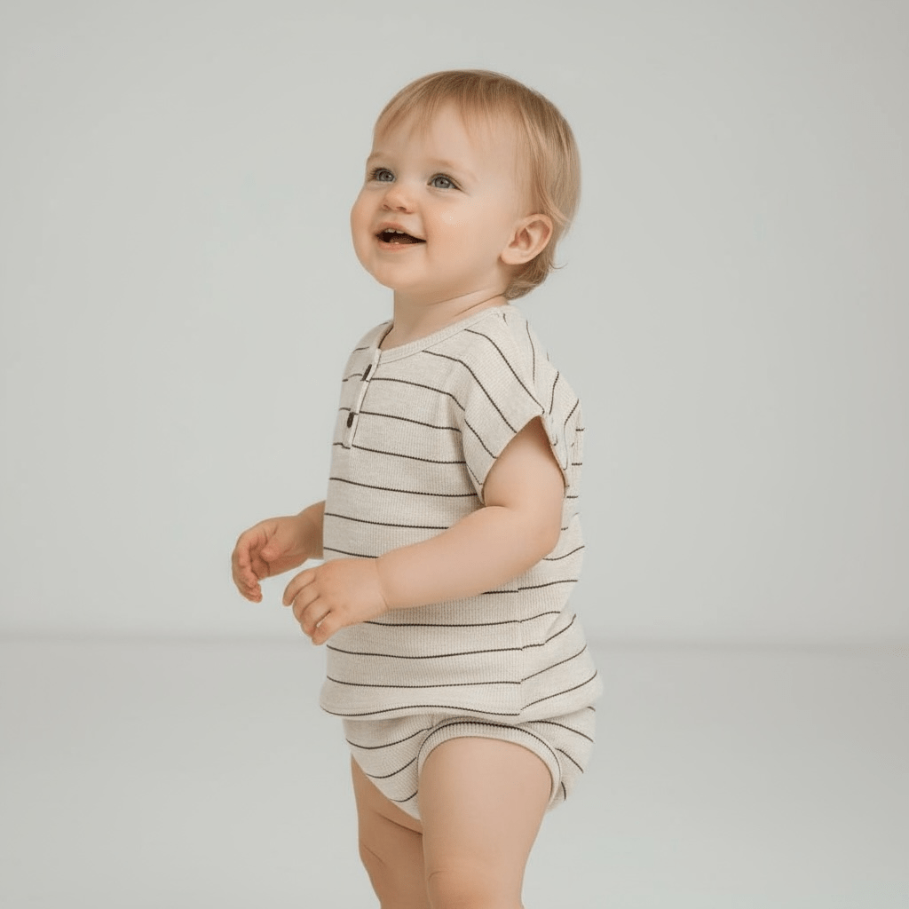 Beige Stripe Cotton Top and Bloomer Set for Kids