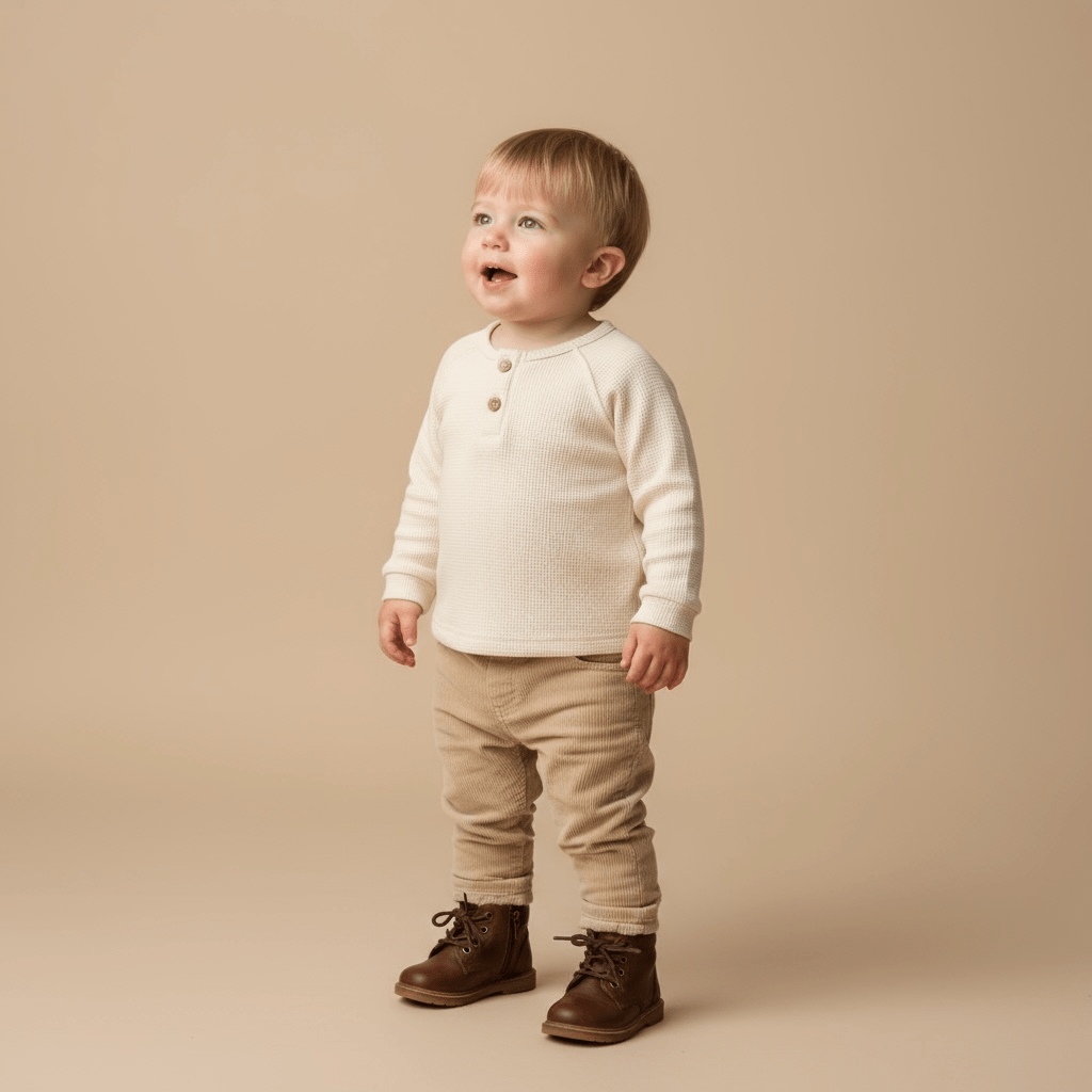 Beige Thick Long Sleeve Top in Soft Cotton Blend