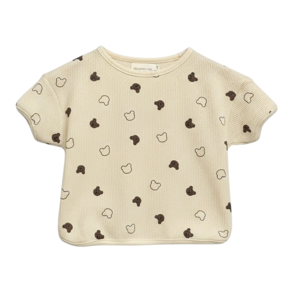 Beige Waffle Teddy Print Top and Shorts Set