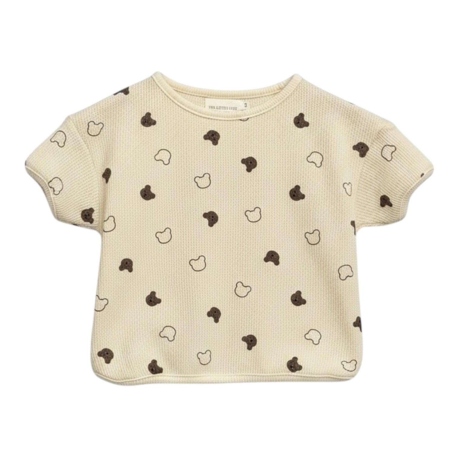 Beige Waffle Teddy Print Top and Shorts Set