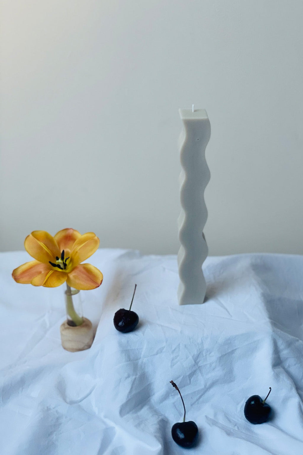 Wavy Pillar Candle in Pastel Colours