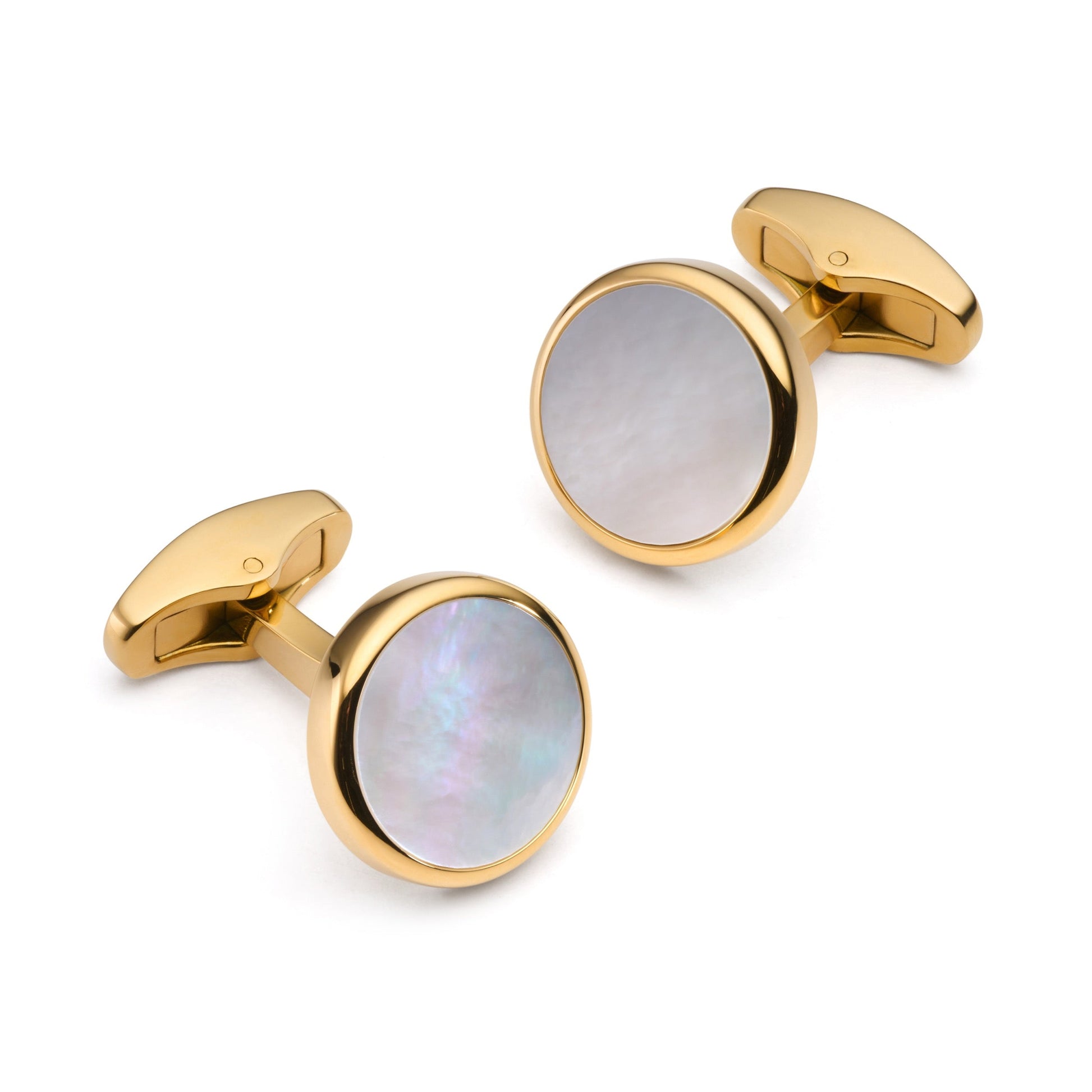 Mother of Pearl Round Cufflinks in Gold