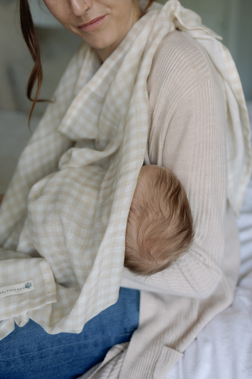 Gingham Beige Large Swaddle Muslin