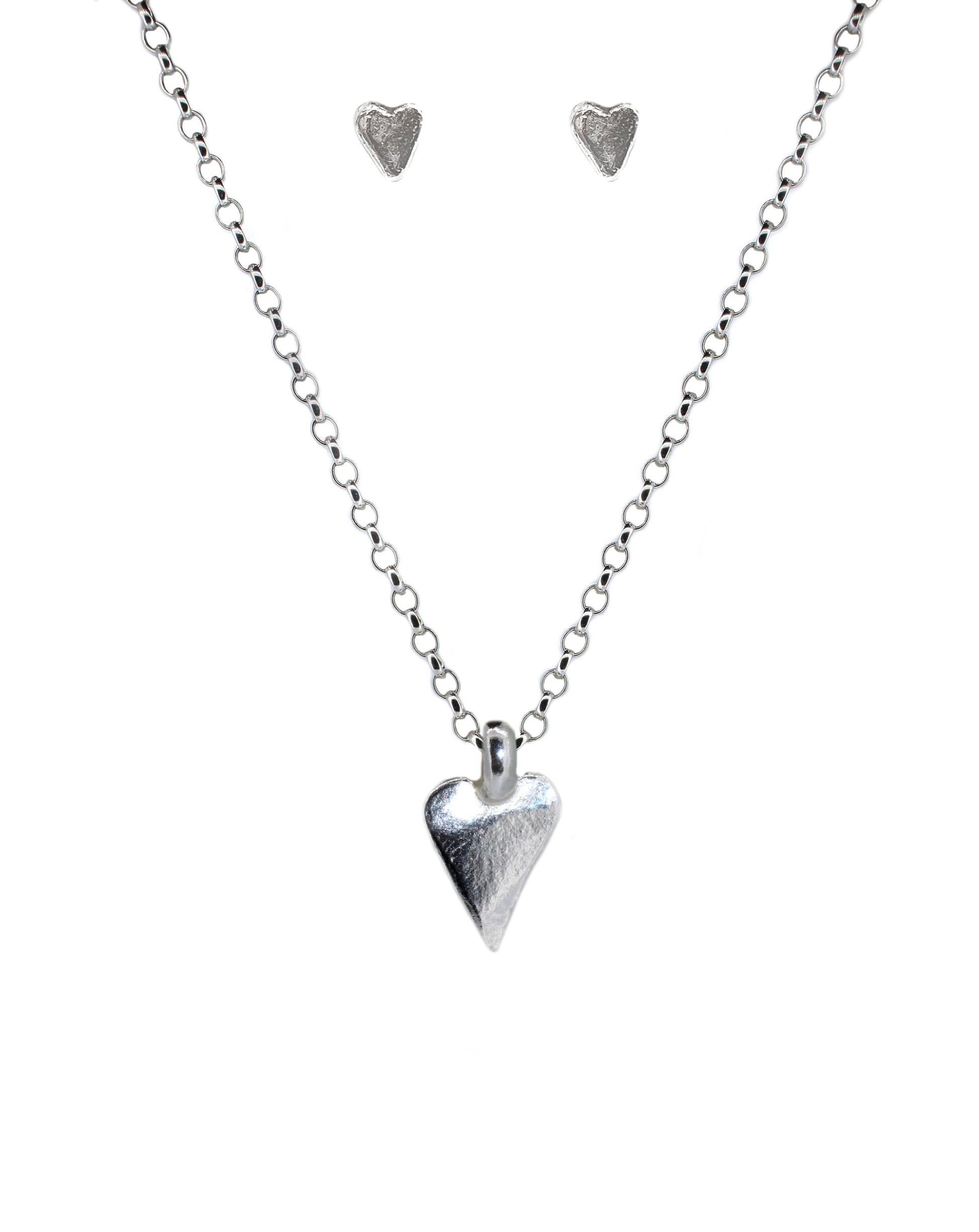 Sterling Silver Heart Necklace and Earring Set