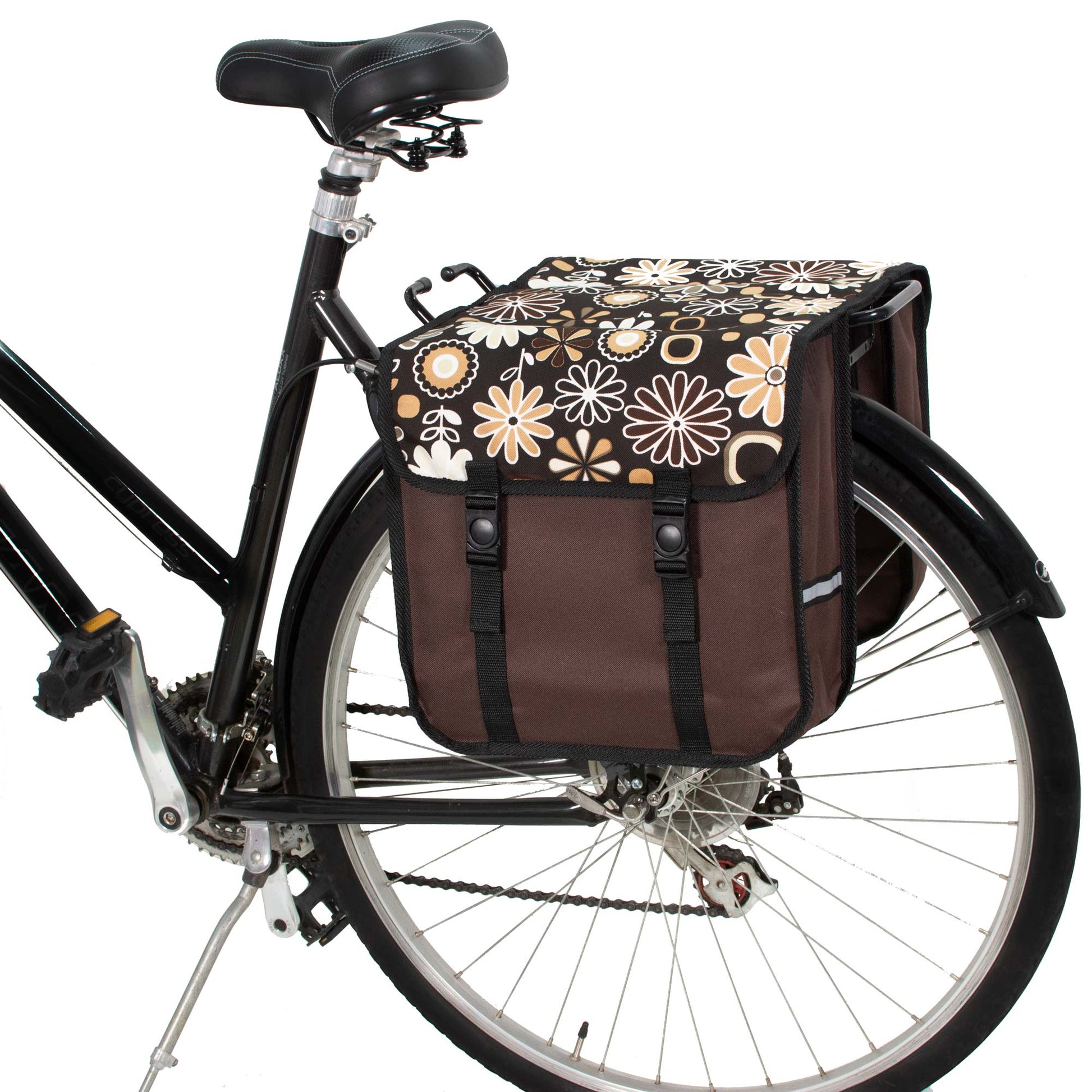 Classic Bicycle Double Pannier Bag in Brown Daisy Flowers