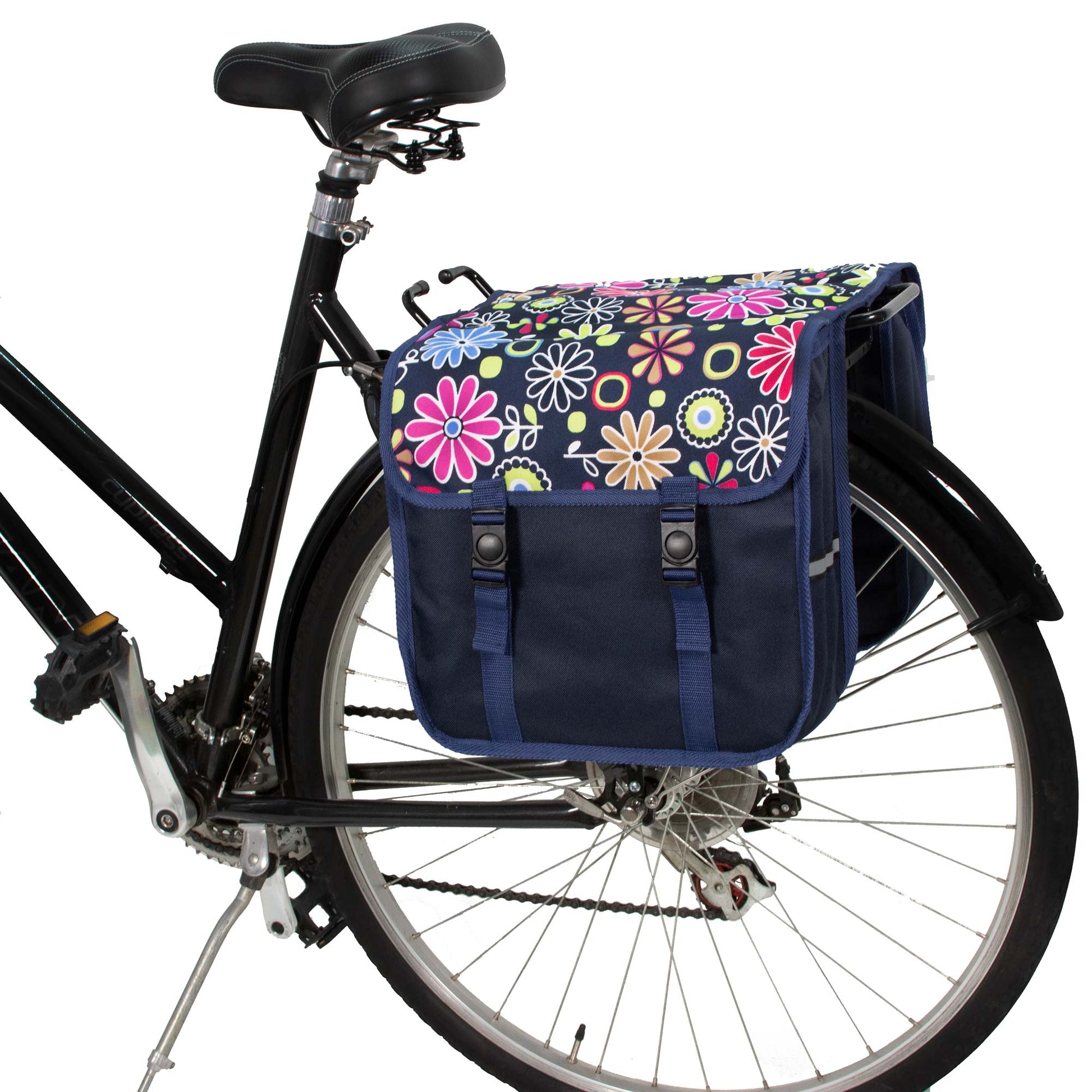 BikyBag Classic Bicycle Double Pannier Bag in Pink Daisy Flowers