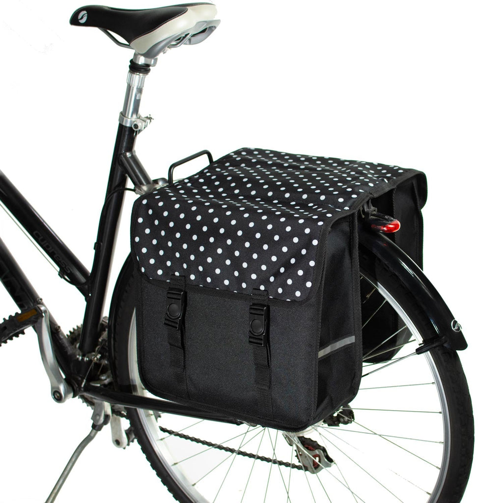 Classic Bicycle Double Pannier Bag in White Polka Dots