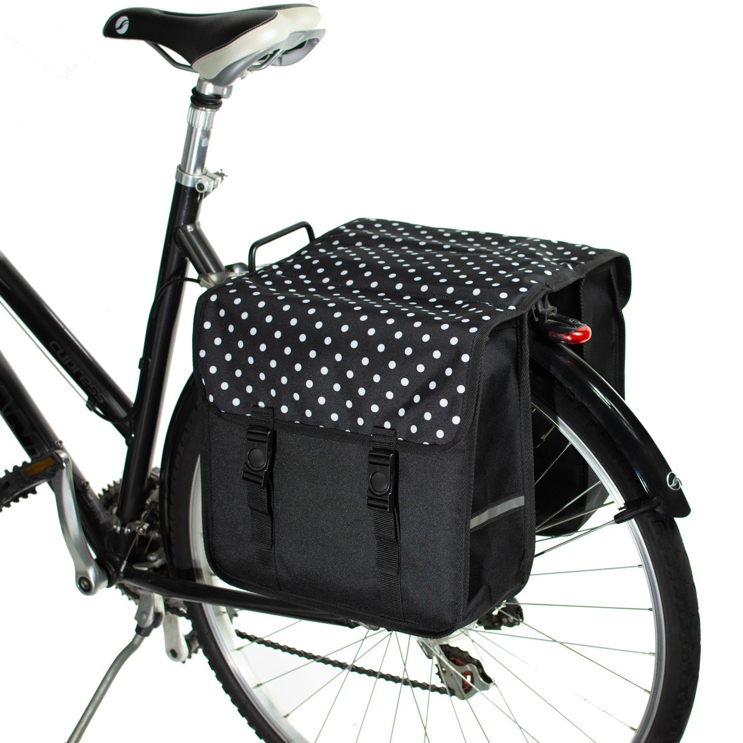Classic Bicycle Double Pannier Bag in White Polka Dots