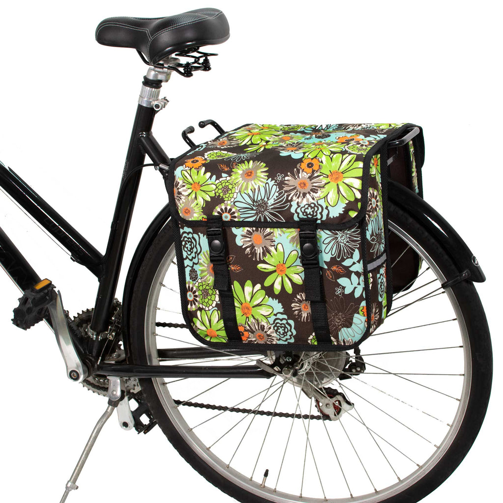 Classic Bicycle Double Pannier Bag in Green Meadow