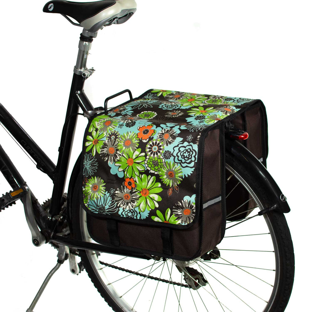 Classic Double Pannier Bag for Bicycles in Green Meadow
