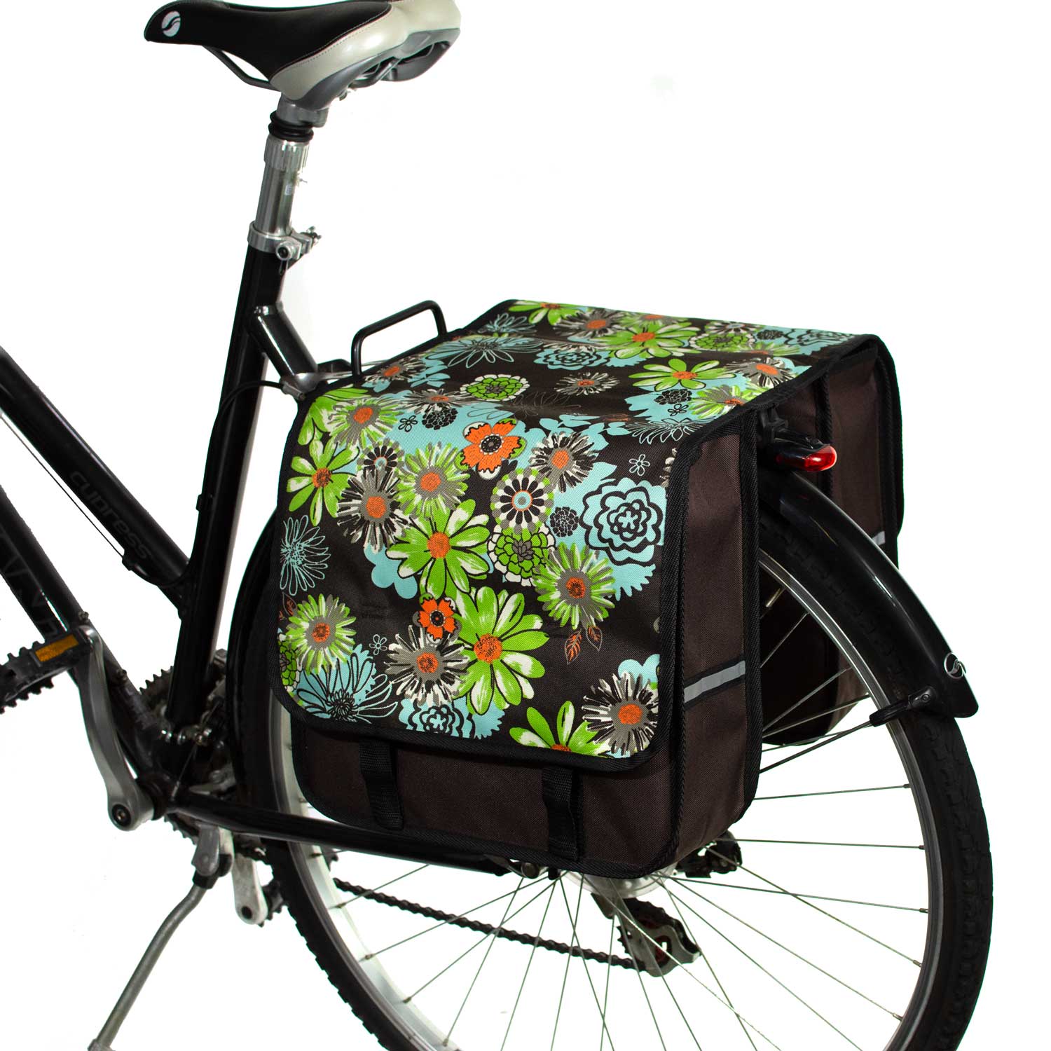 Classic Double Pannier Bag for Bicycles in Green Meadow