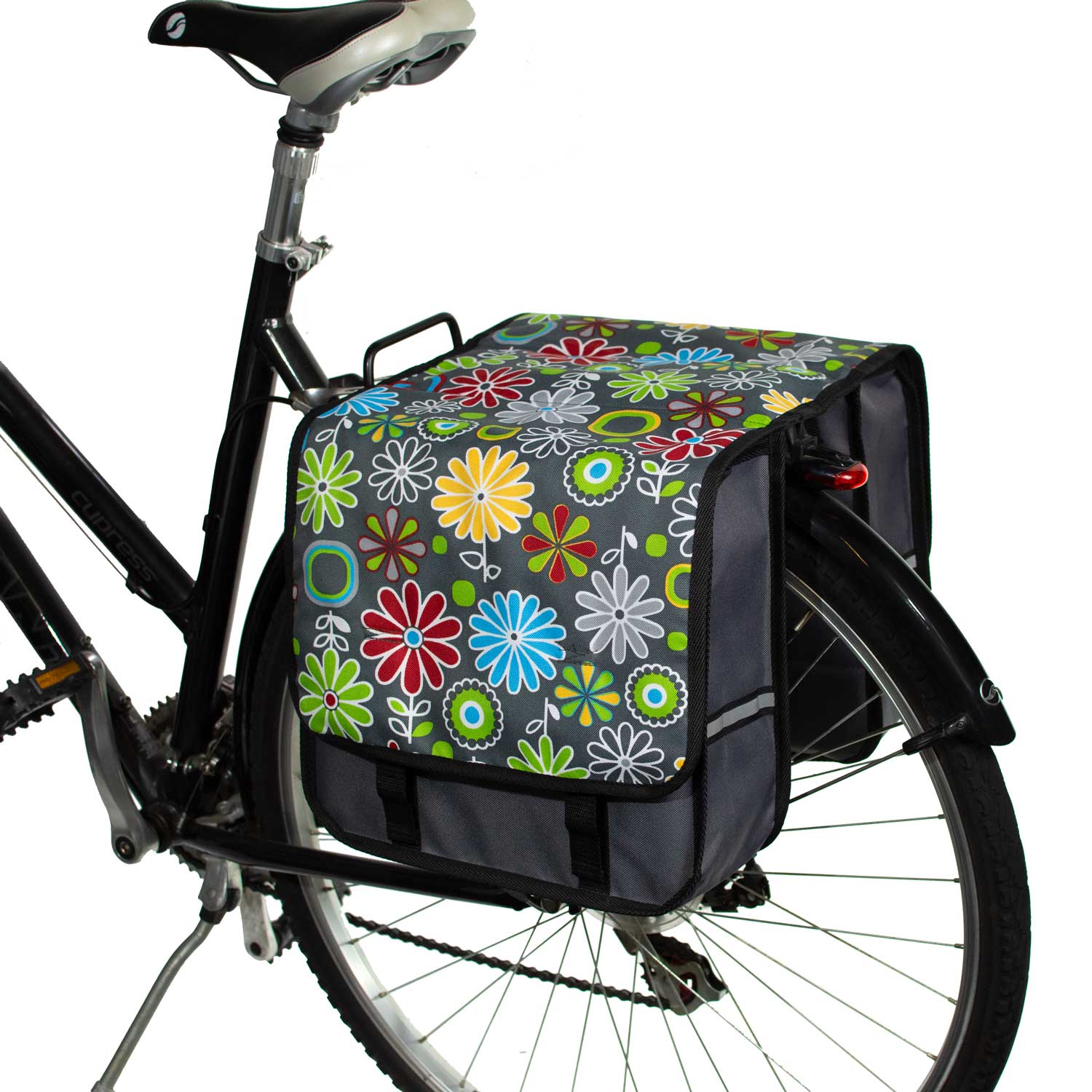 Classic Grey Daisy Bicycle Double Pannier Bag