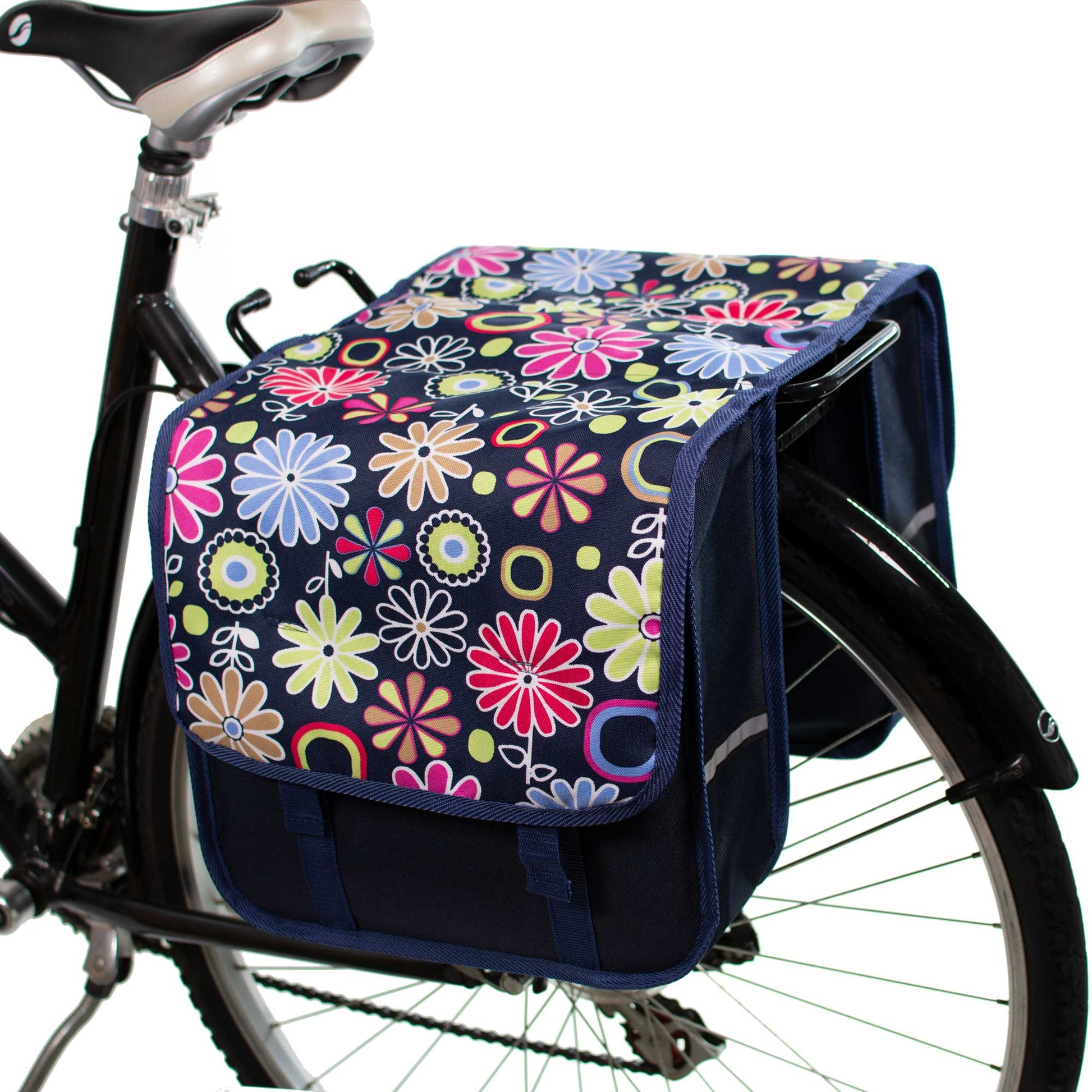 Classic Pink Daisy Bicycle Double Pannier Bag