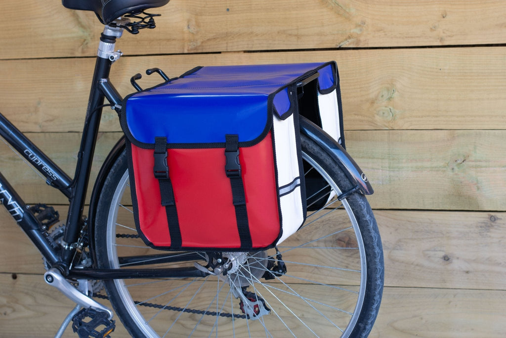 Waterproof Bicycle Double Panniers in Blue Red White