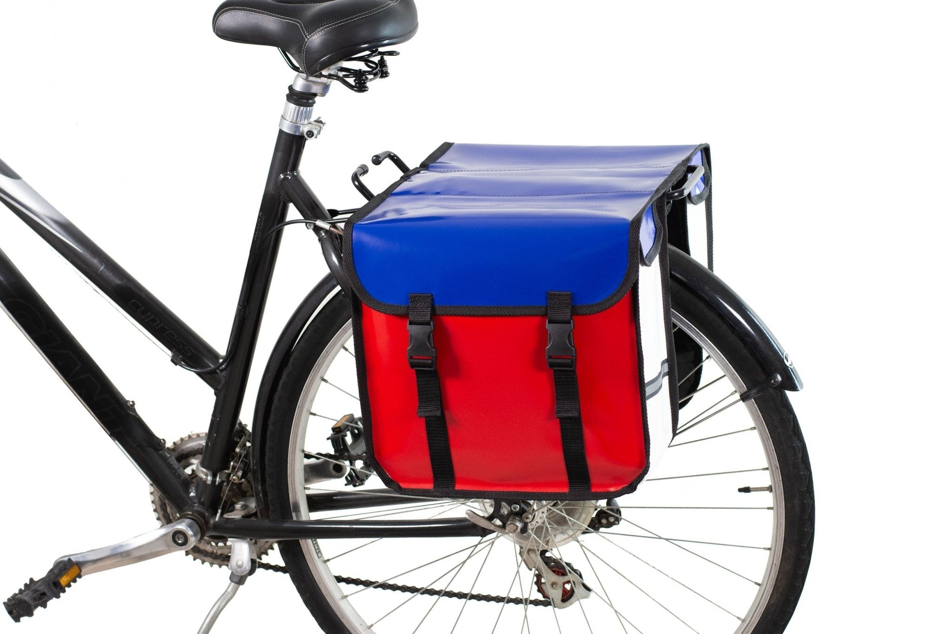 Waterproof Bicycle Double Panniers in Blue Red White