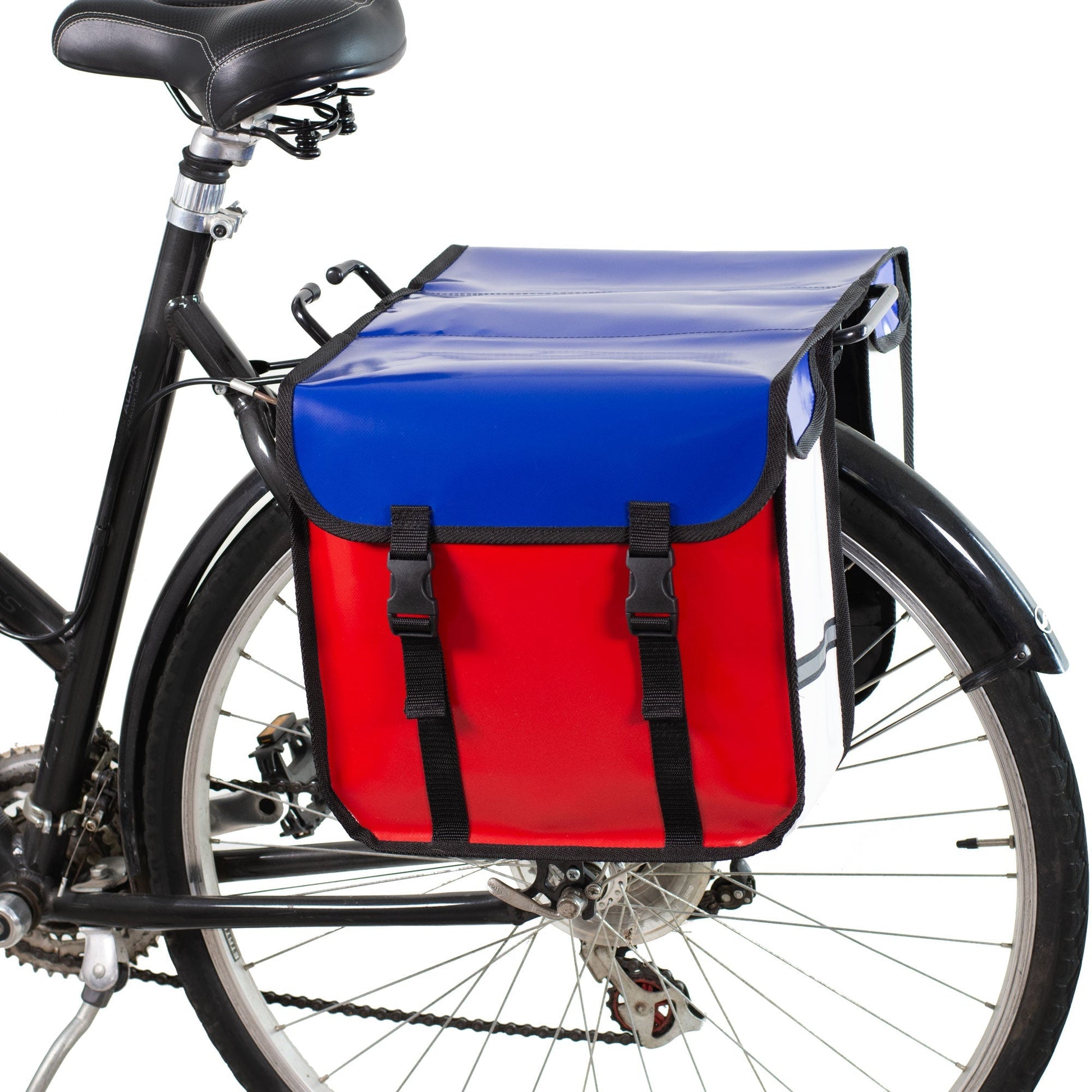Waterproof Bicycle Double Panniers in Blue Red White
