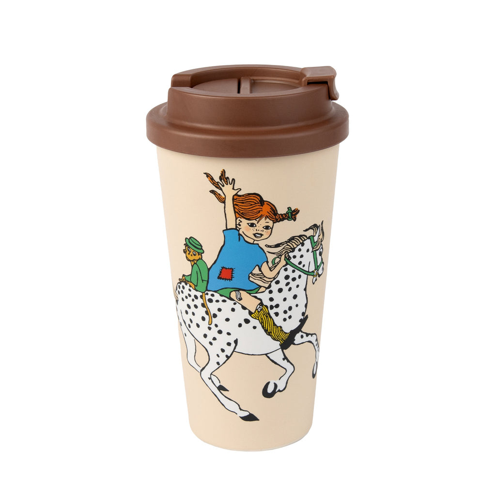 bold beige biodegradable mug with moomin design and silicone sleeve for a secure grip