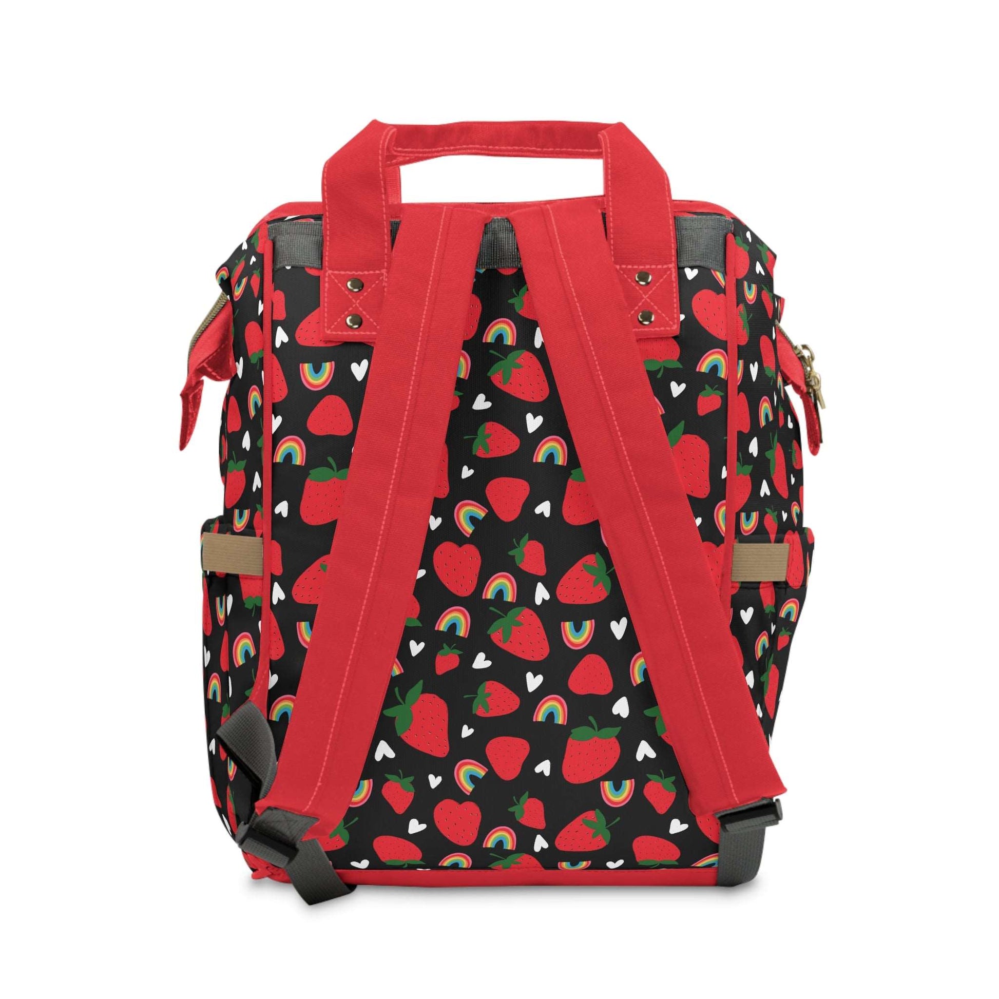 Black Strawberry Print Baby Changing Backpack