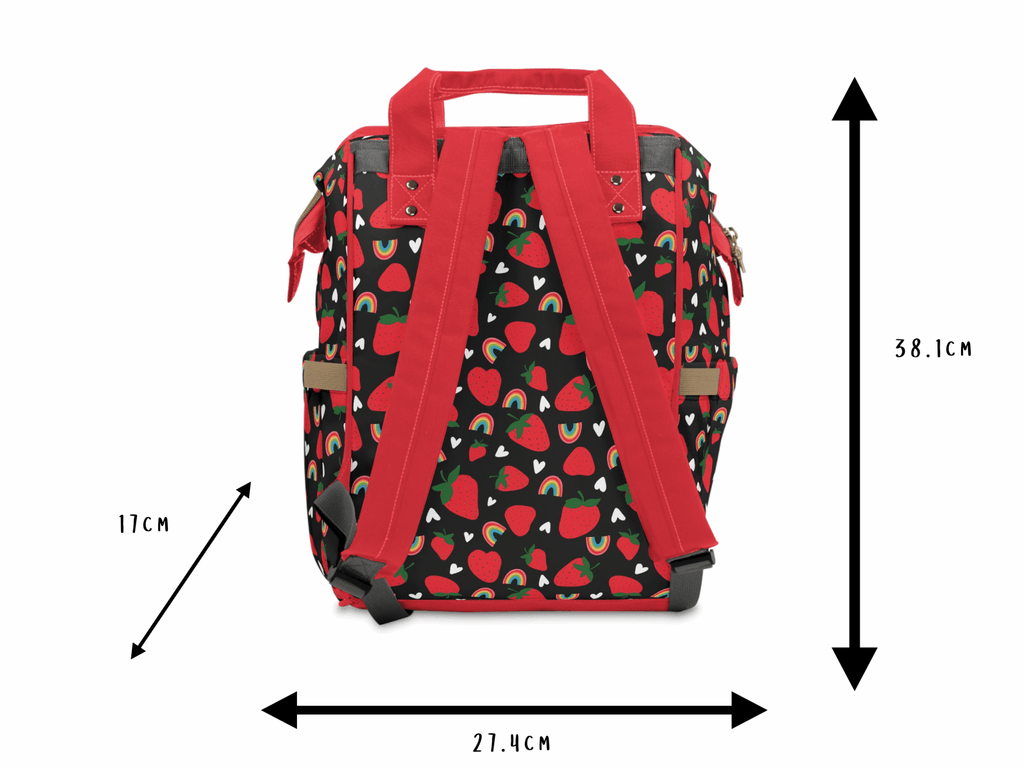 Black Strawberry Print Baby Changing Backpack