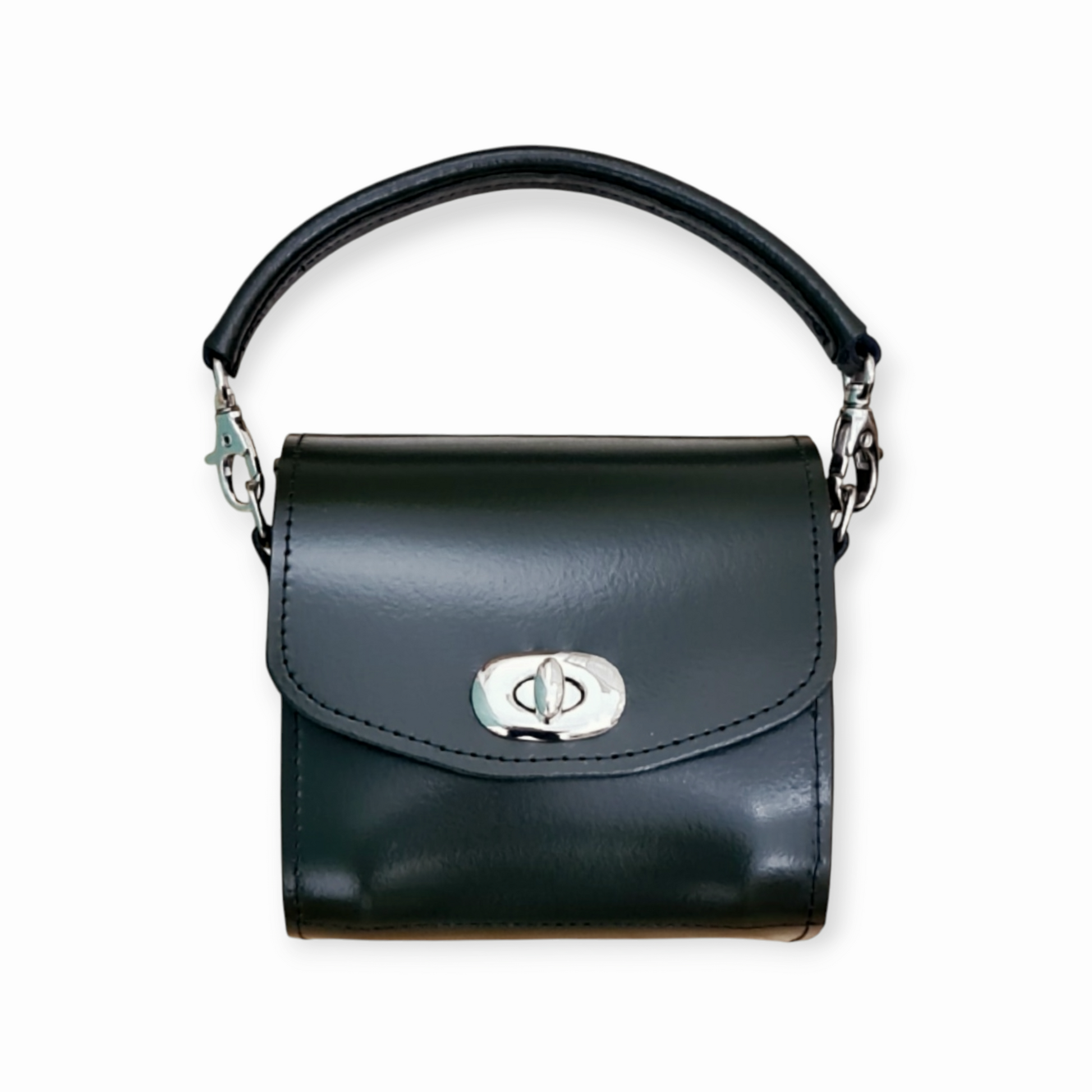 Handmade High Shine Leather Handbag in Black