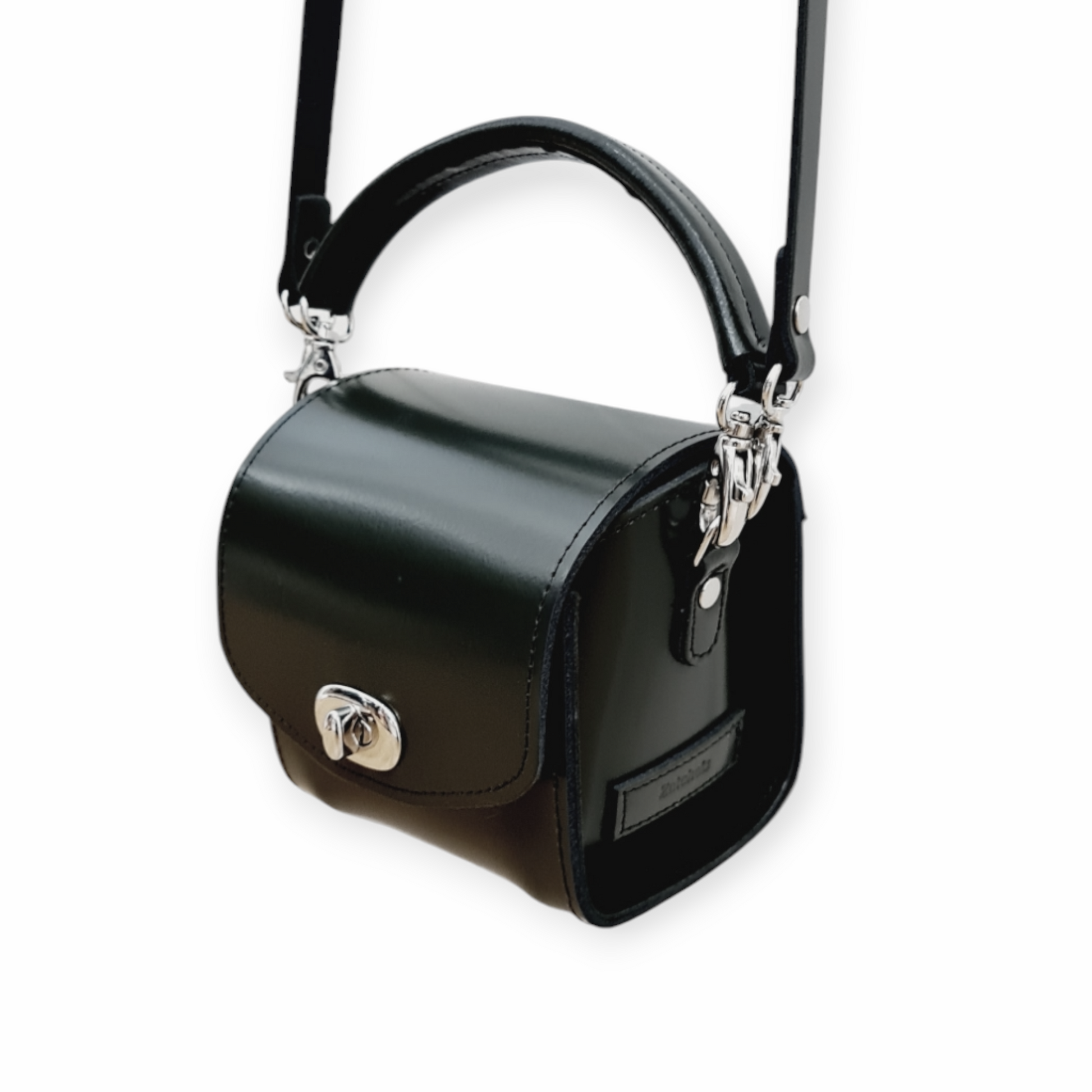 Handmade High Shine Leather Handbag in Black