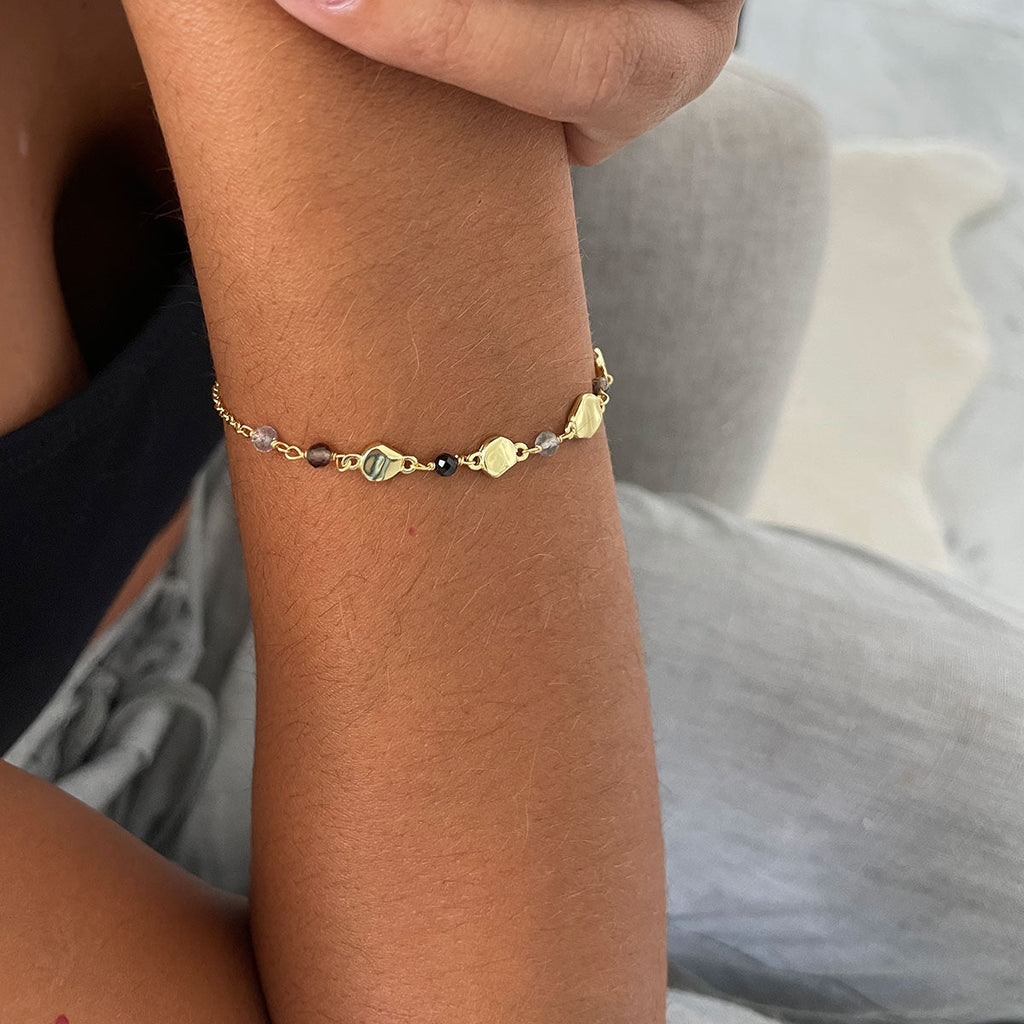 Sofia Nugget Bracelet in Black Onyx, Smoky Quartz and Labradorite