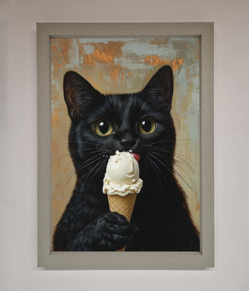 Black Cat Vanilla Ice Cream Framed Wall Art