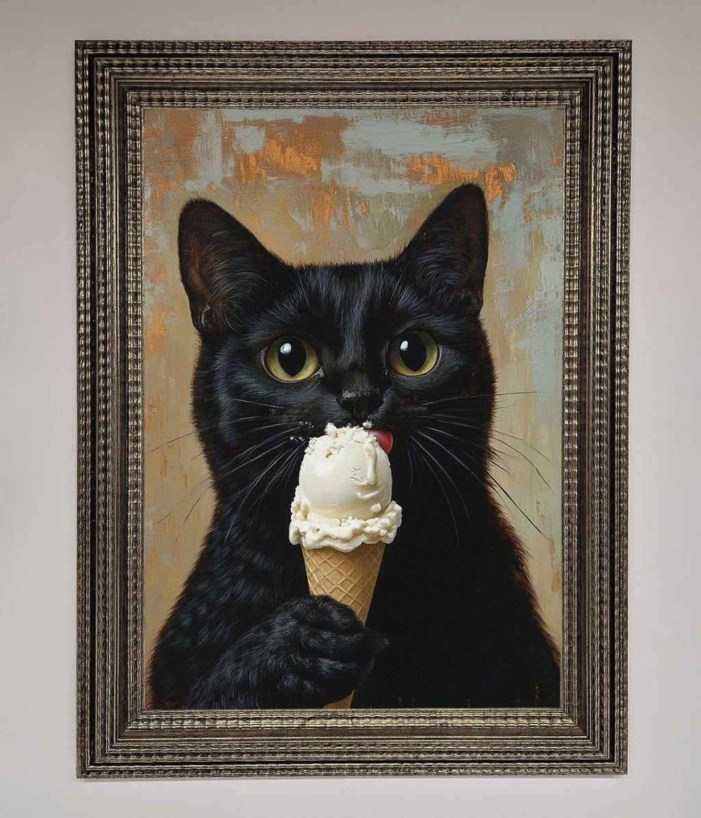Black Cat Vanilla Ice Cream Framed Wall Art
