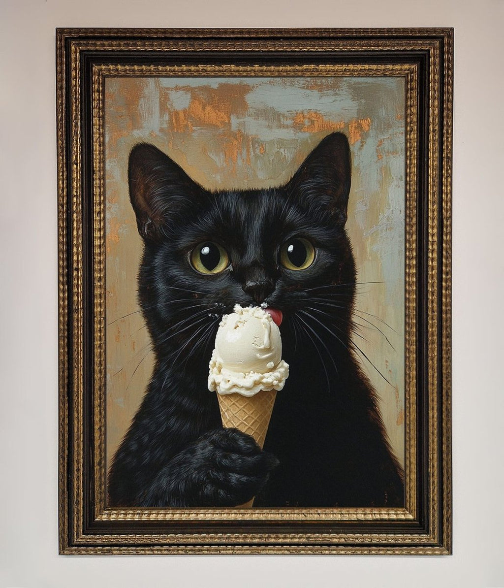 Black Cat Vanilla Ice Cream Framed Wall Art