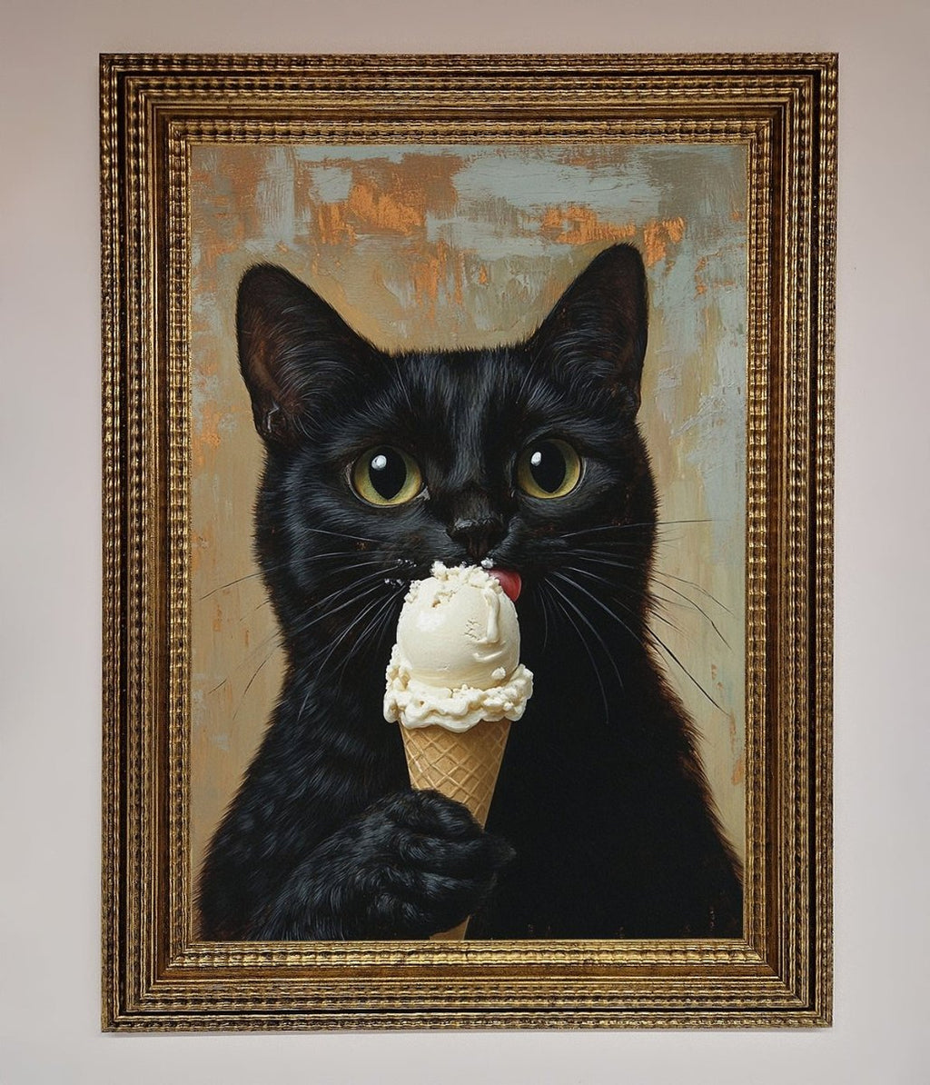 Black Cat Vanilla Ice Cream Framed Wall Art