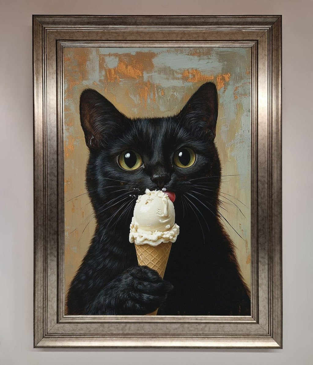 Black Cat Vanilla Ice Cream Framed Wall Art