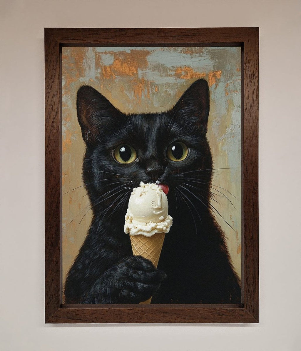 Black Cat Vanilla Ice Cream Framed Wall Art
