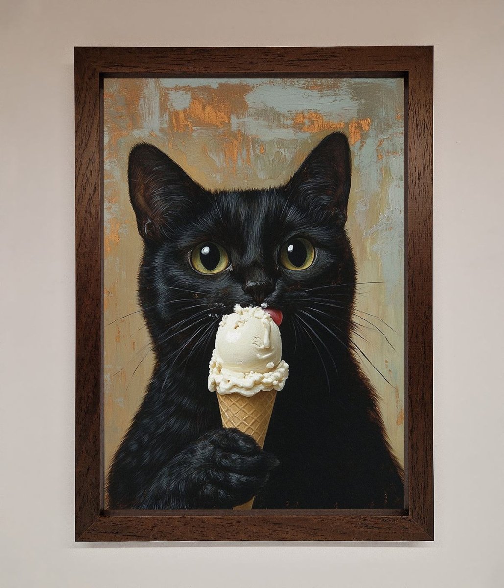 Black Cat Vanilla Ice Cream Framed Wall Art