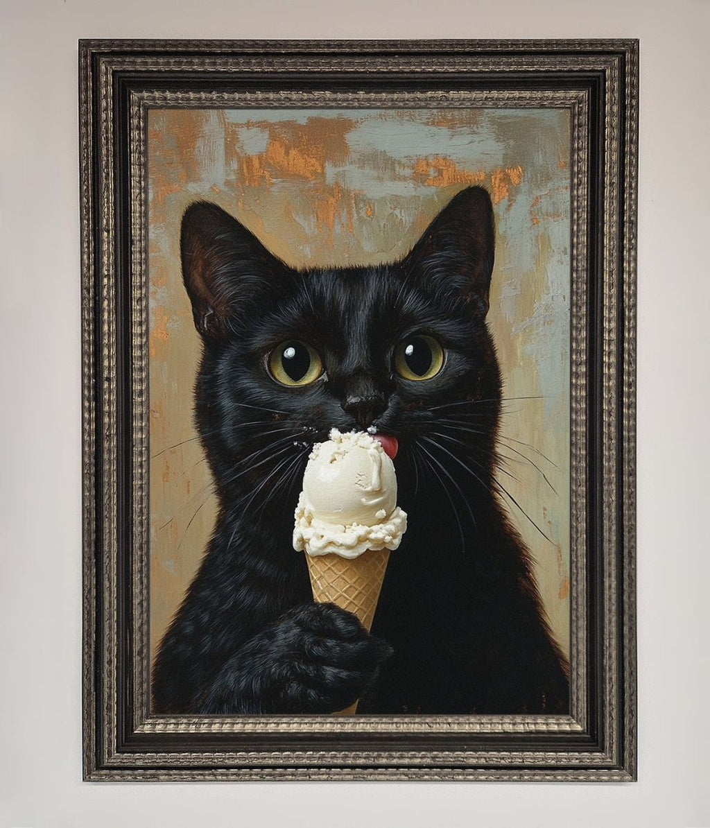 Black Cat Vanilla Ice Cream Framed Wall Art