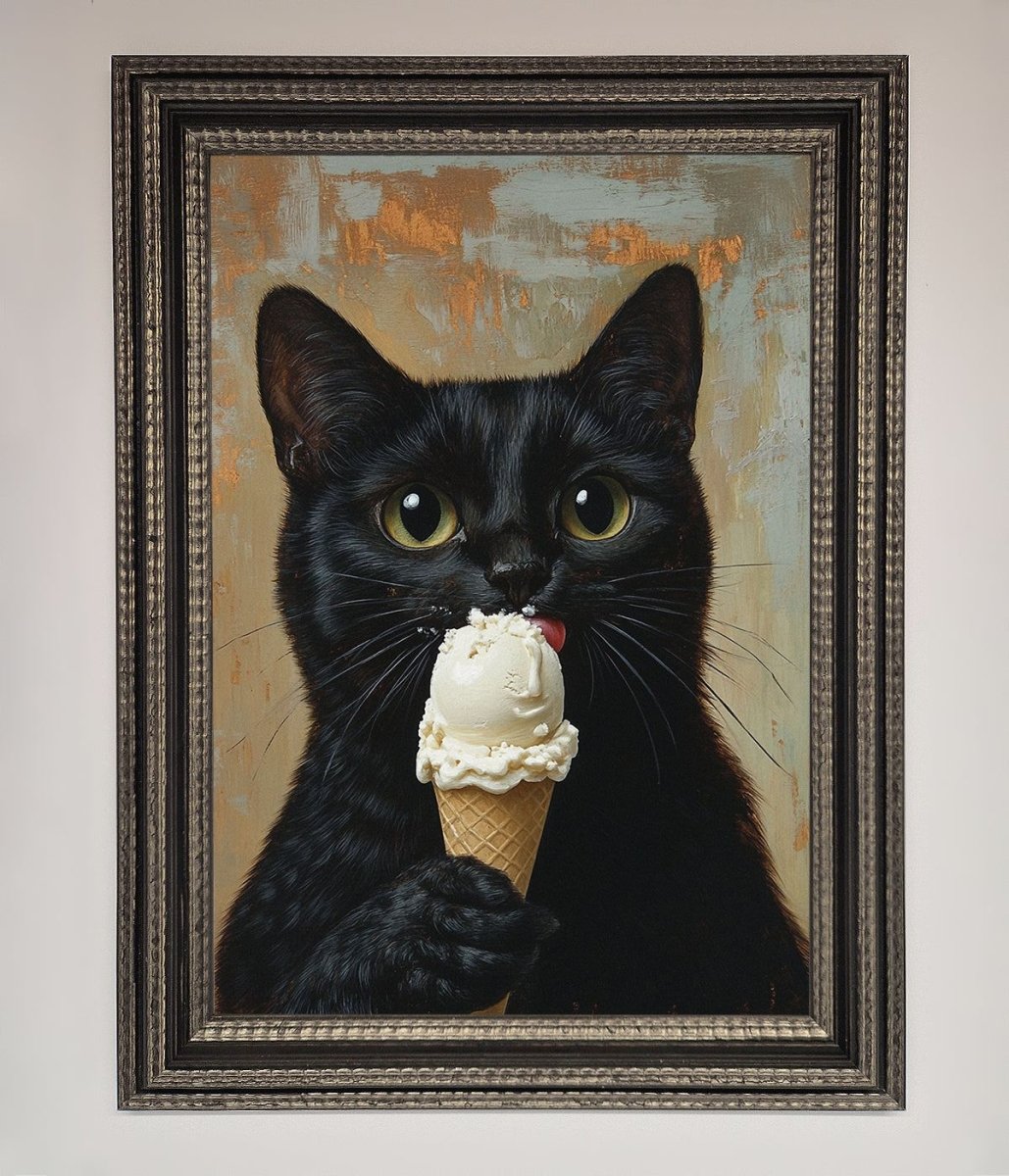 Black Cat Vanilla Ice Cream Framed Wall Art