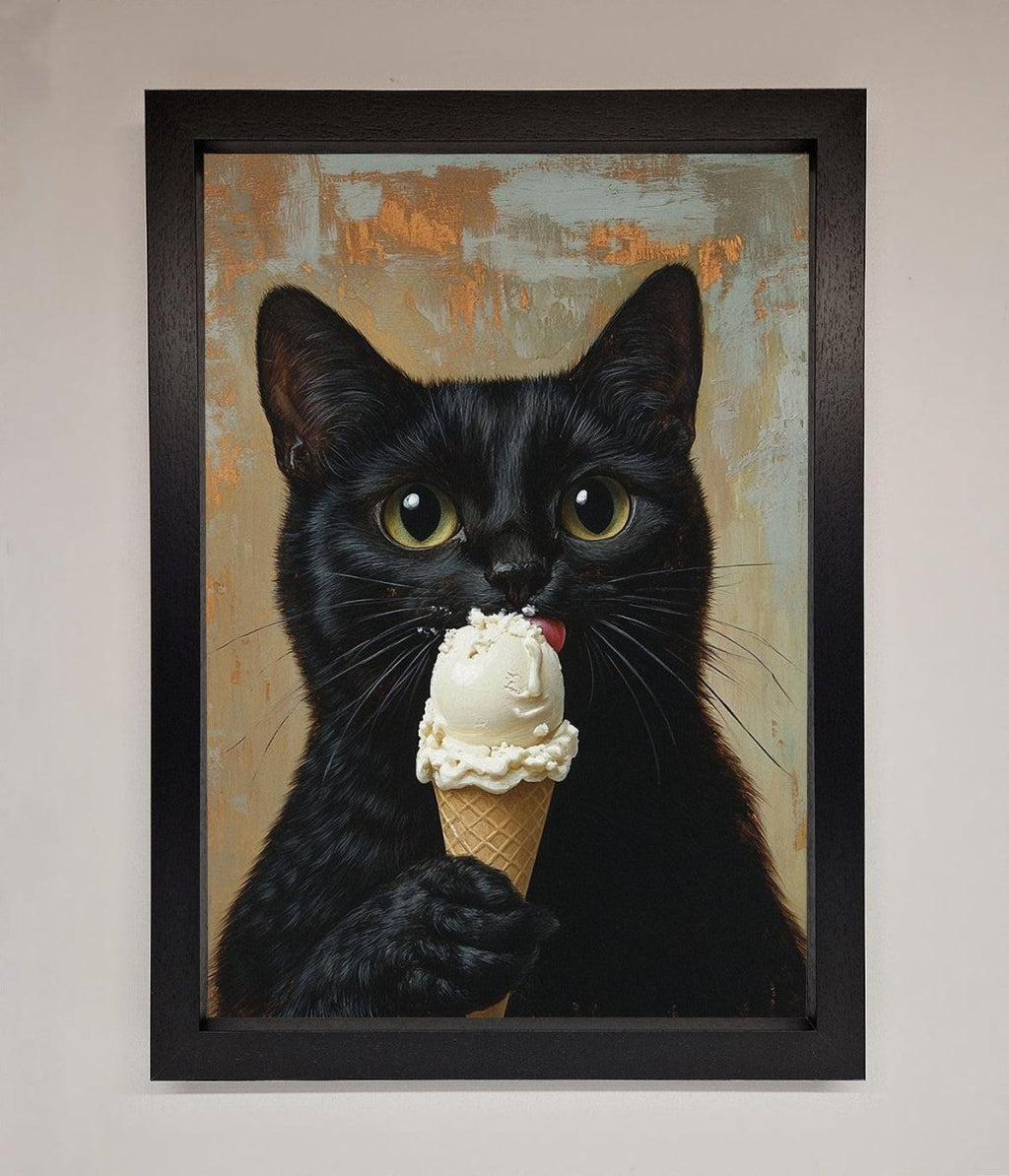 Black Cat Vanilla Ice Cream Framed Wall Art