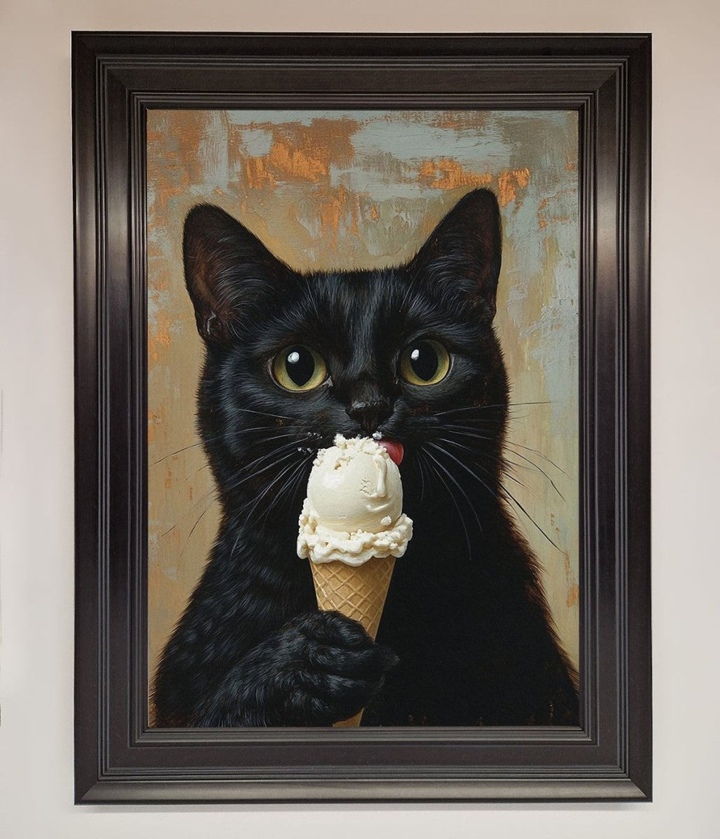 Black Cat Vanilla Ice Cream Framed Wall Art
