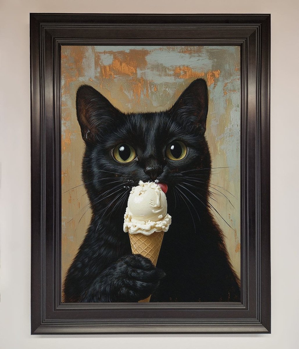 Black Cat Vanilla Ice Cream Framed Wall Art