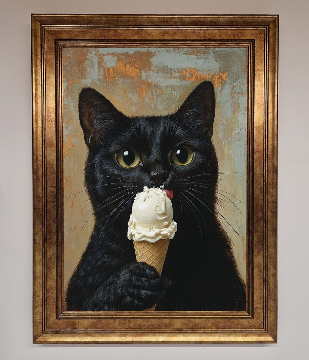 Black Cat Vanilla Ice Cream Framed Wall Art