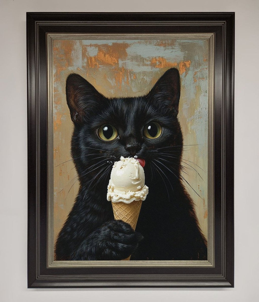 Black Cat Vanilla Ice Cream Framed Wall Art