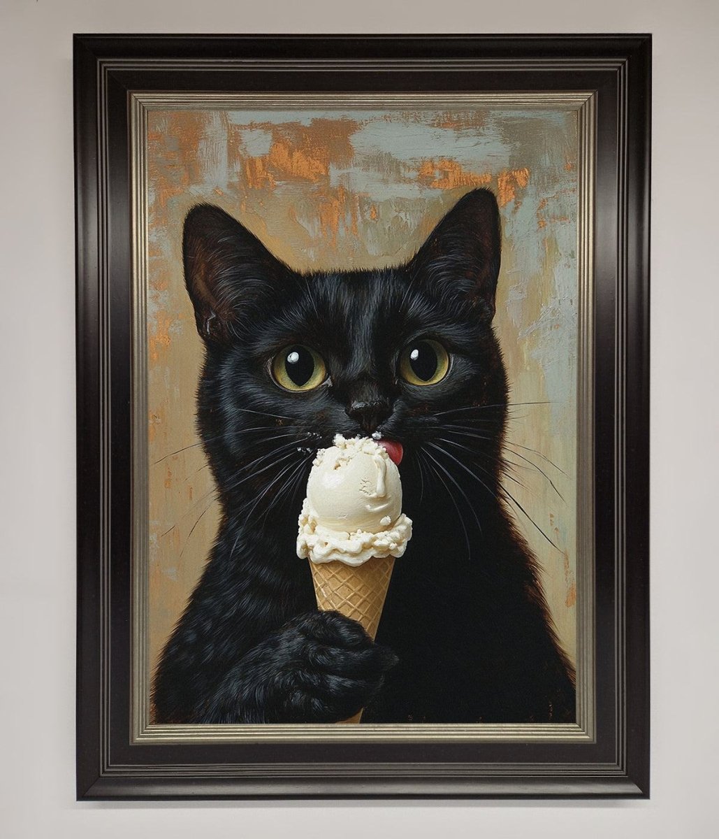 Black Cat Vanilla Ice Cream Framed Wall Art