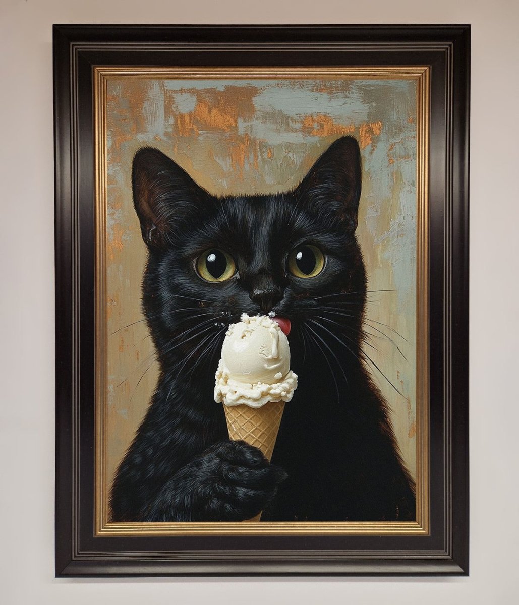 Black Cat Vanilla Ice Cream Framed Wall Art
