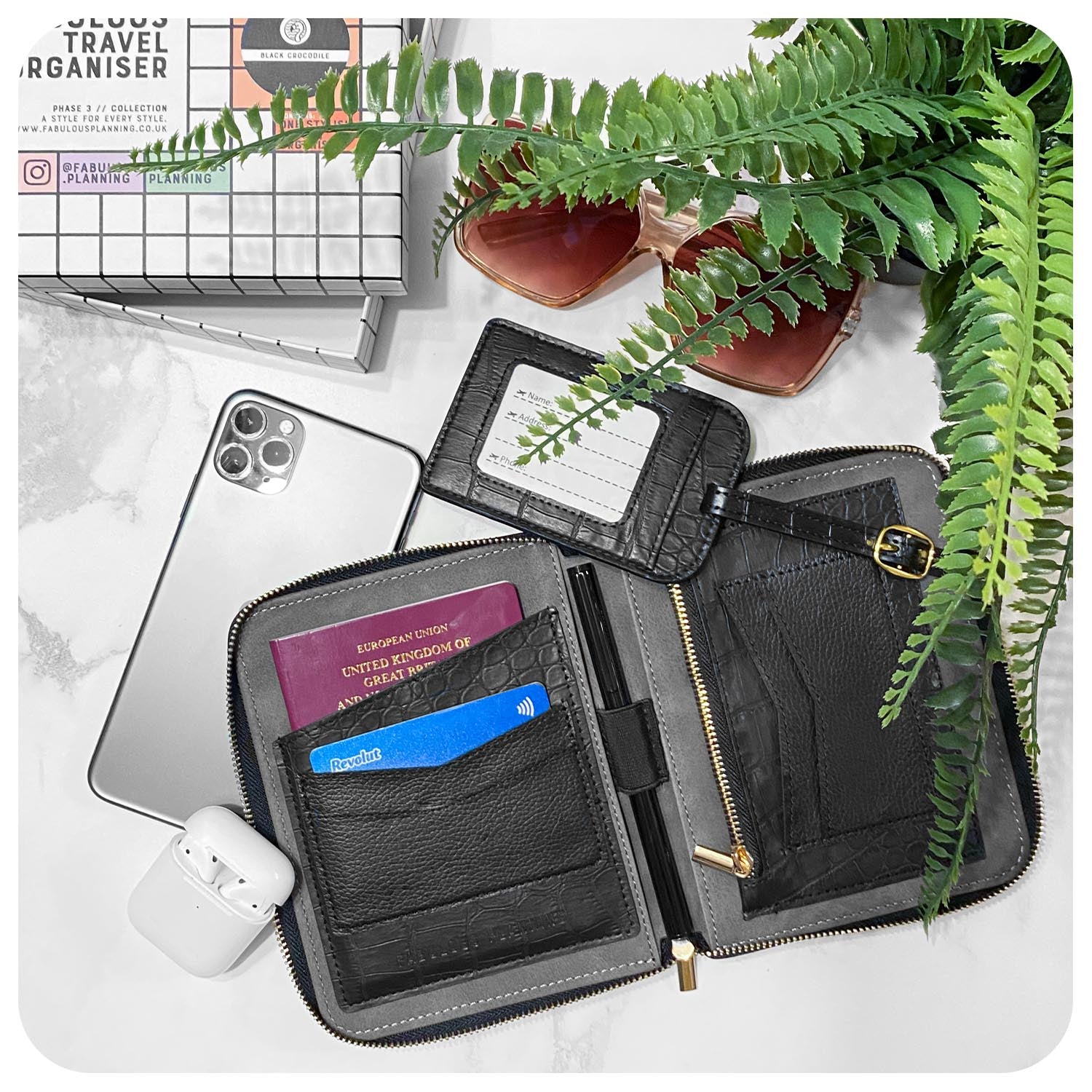 Black Crocodile Travel Organiser