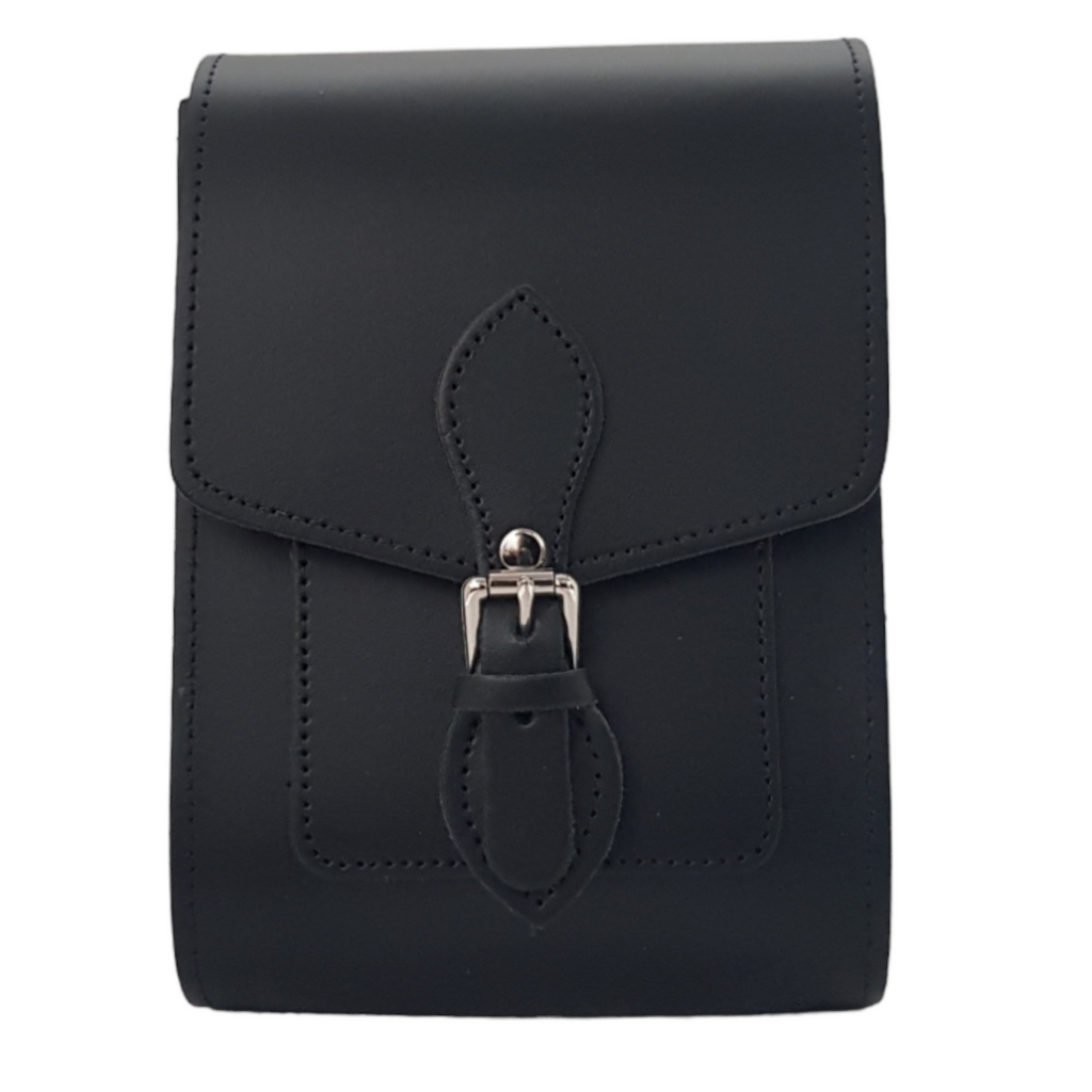 Handmade Leather Festival Phone Bag in Black