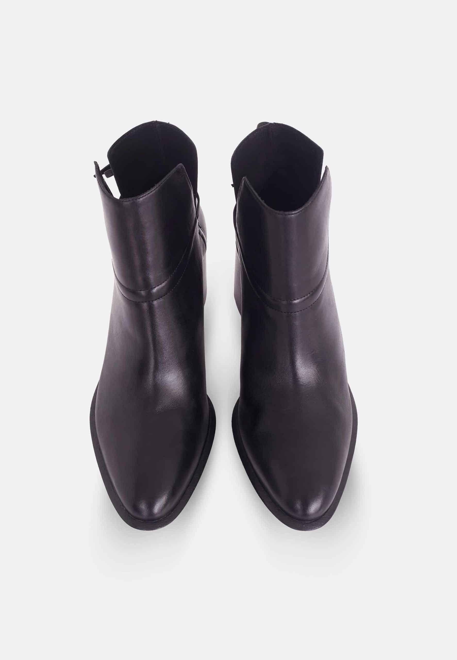 Black Leather Ankle Boots Attalea – Women’s Block Heel Booties