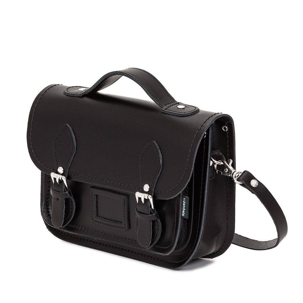 Black Leather Midi Satchel