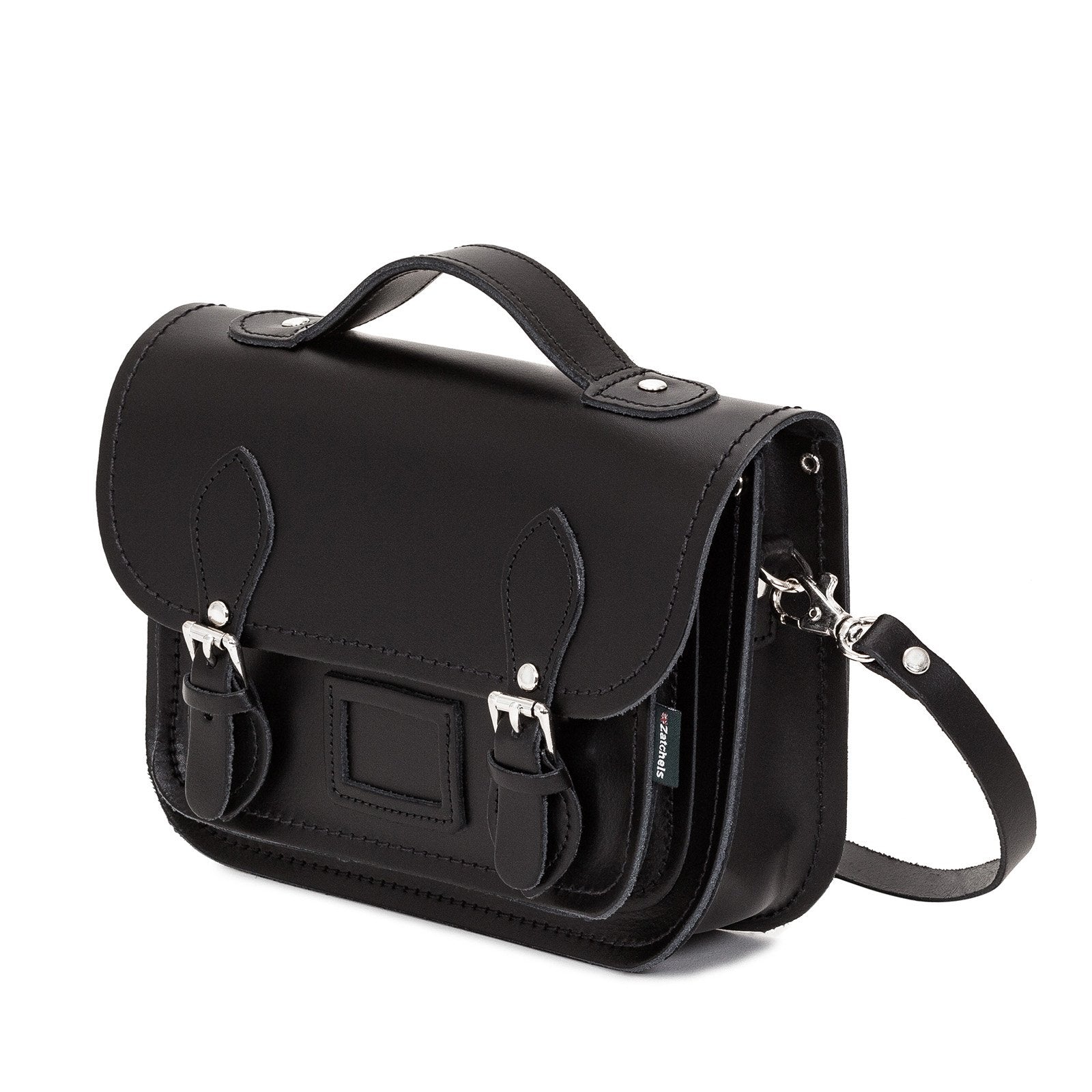 Black Leather Midi Satchel