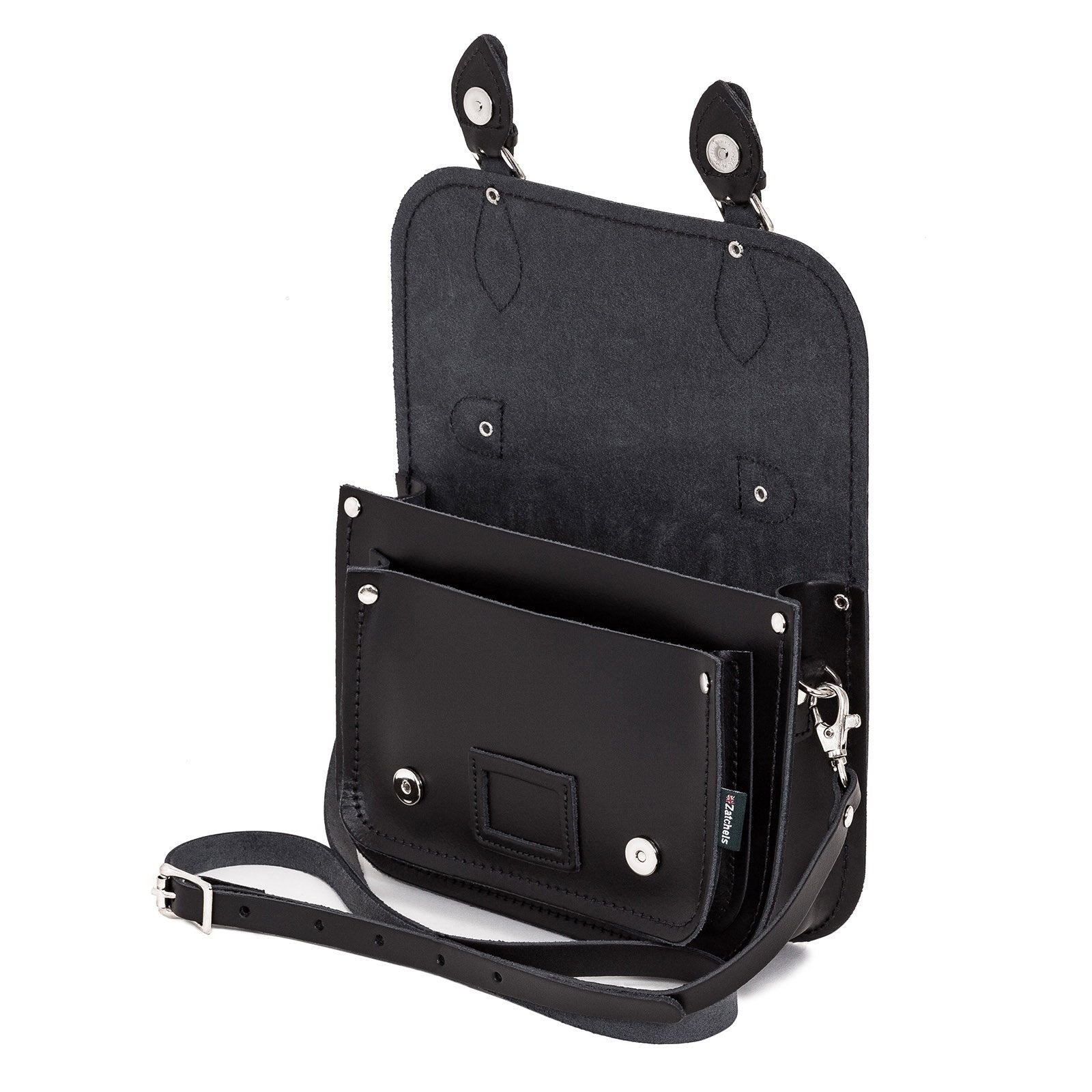 Black Leather Midi Satchel